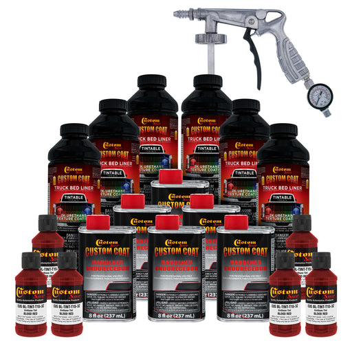 Blood Red 1.5 Gallon (6 Quart) Urethane Spray-On Truck Bed Liner Kit with Spray Gun and Regulator - Mix, Shake & Shoot - Textured Protective Coating