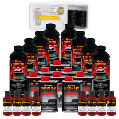 Blood Red 2 Gallon Urethane Roll-On, Brush-On or Spray-On Truck Bed Liner Kit with Roller and Brush Applicator Kit - Textured Protective Coating