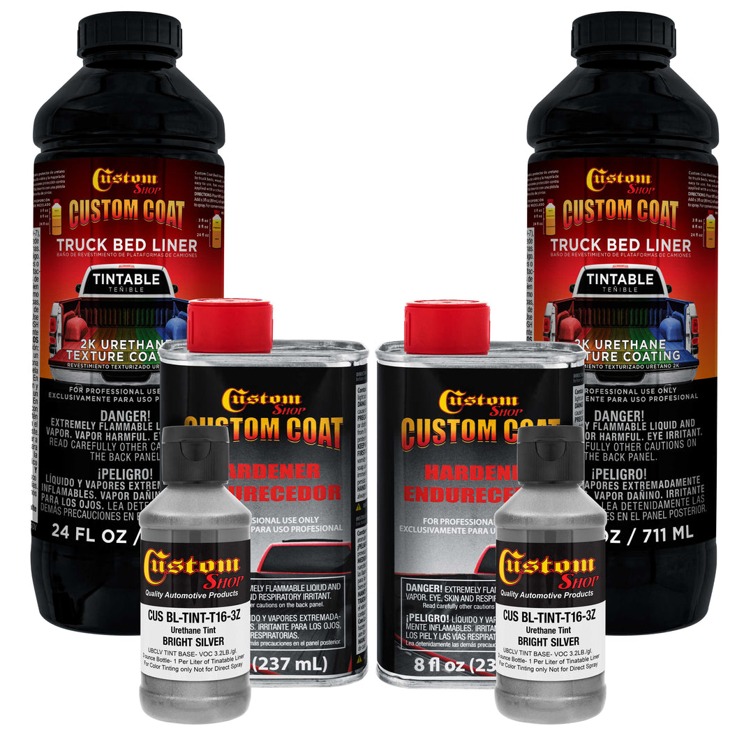 Bright Silver 2 Quart (1/8 Quart) Urethane Spray-On Truck Bed Liner Kit - Easily Mix, Shake & Shoot - Durable Textured Protective Coating