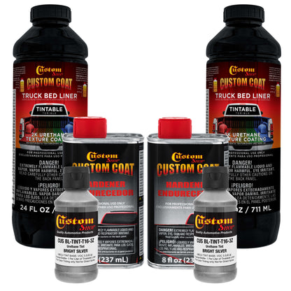 Bright Silver 2 Quart (1/8 Quart) Urethane Spray-On Truck Bed Liner Kit - Easily Mix, Shake & Shoot - Durable Textured Protective Coating