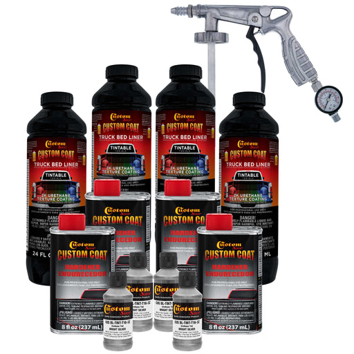 Bright Silver 1 Gallon Urethane Spray-On Truck Bed Liner Kit with Spray Gun and Regulator - Mix, Shake & Shoot - Durable Textured Protective Coating