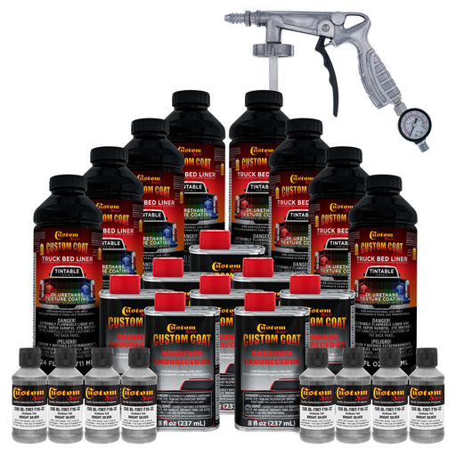 Bright Silver 2 Gallon Urethane Spray-On Truck Bed Liner Kit with Spray Gun and Regulator - Easy Mixing, Shake, Shoot - Textured Protective Coating