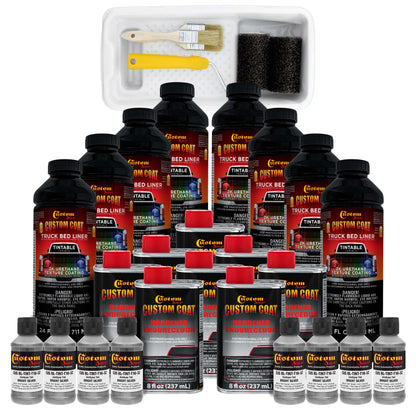 Bright Silver 2 Gallon Urethane Roll-On, Brush-On or Spray-On Truck Bed Liner Kit with Roller and Brush Applicator Kit - Textured Protective Coating