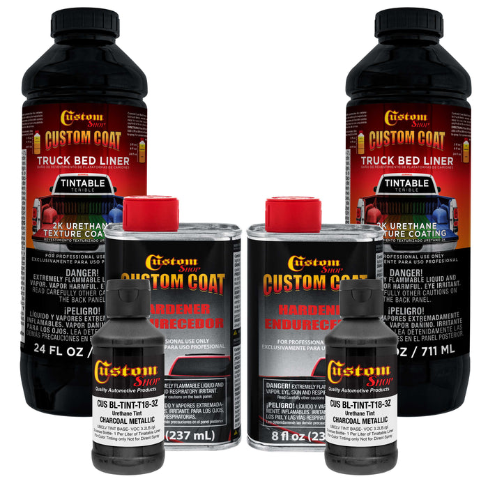 Charcoal Metallic 2 Quart (1/8 Quart) Urethane Spray-On Truck Bed Liner Kit - Easily Mix, Shake & Shoot - Durable Textured Protective Coating