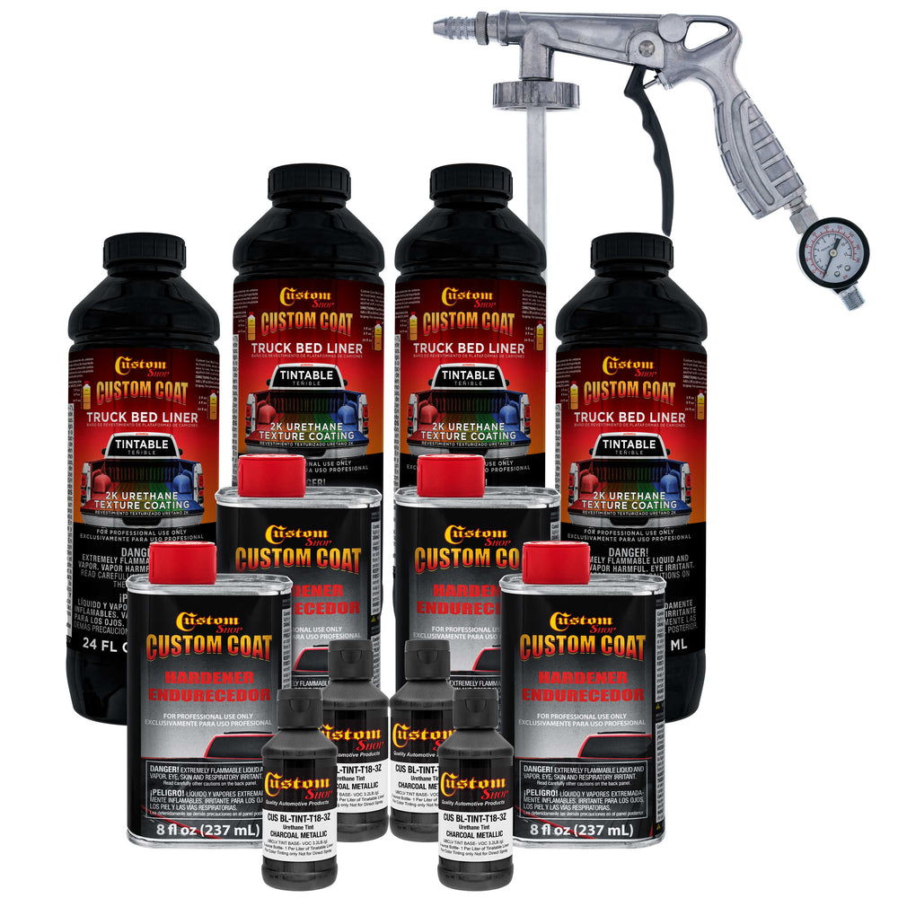 Charcoal Metallic 1 Gallon Urethane Spray-On Truck Bed Liner Kit with Spray Gun & Regulator - Mix Shake & Shoot - Durable Textured Protective Coating