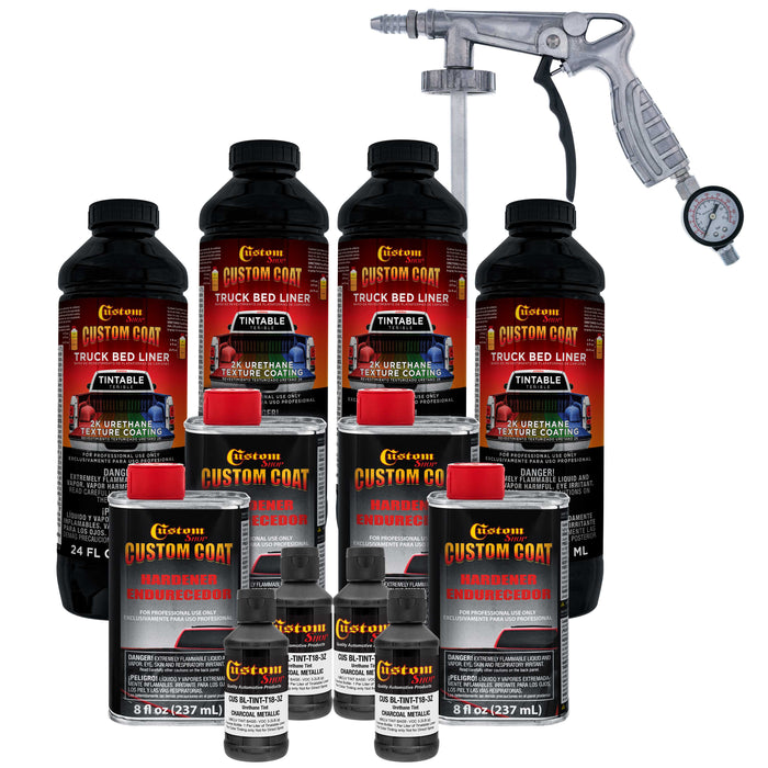 Charcoal Metallic 1 Gallon Urethane Spray-On Truck Bed Liner Kit with Spray Gun & Regulator - Mix Shake & Shoot  - Durable Textured Protective Coating