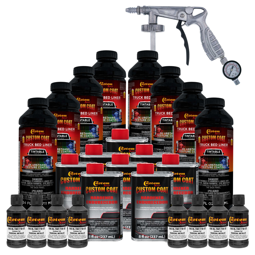 Charcoal Metallic 2 Gallon Urethane Spray-On Truck Bed Liner Kit with Spray Gun and Regulator - Easy Mixing, Shake, Shoot - Textured Protective Coating