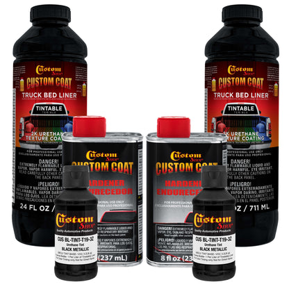 Black Metallic 2 Quart (1/8 Quart) Urethane Spray-On Truck Bed Liner Kit - Easily Mix, Shake & Shoot - Durable Textured Protective Coating