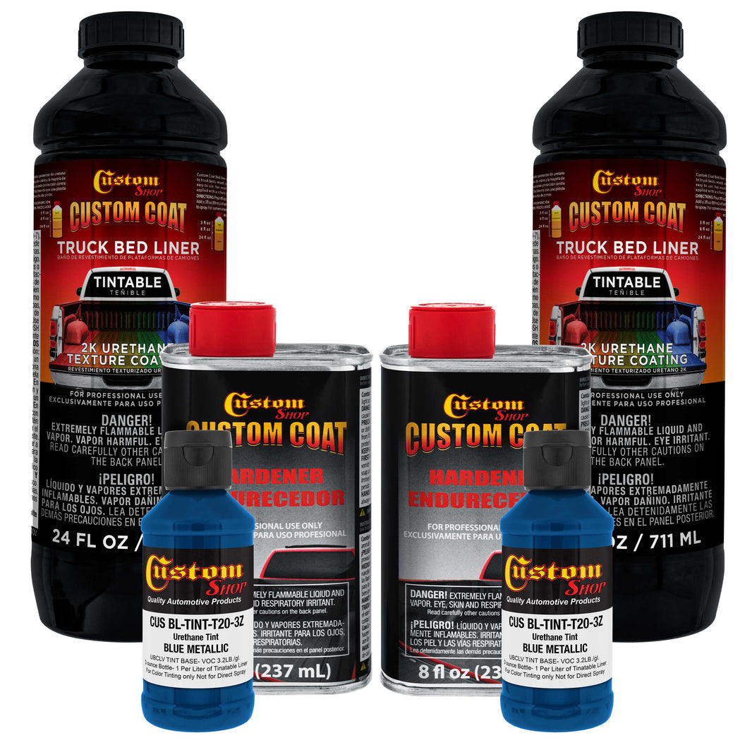 Blue Metallic 2 Quart (1/8 Quart) Urethane Spray-On Truck Bed Liner Kit - Easily Mix, Shake & Shoot - Durable Textured Protective Coating