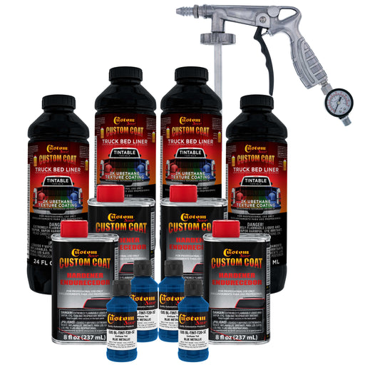 Blue Metallic 1 Gallon Urethane Spray-On Truck Bed Liner Kit with Spray Gun and Regulator - Mix, Shake & Shoot - Durable Textured Protective Coating