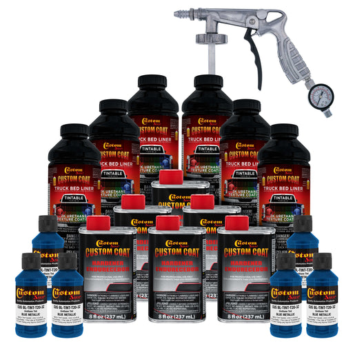 Blue Metallic 1.5 Gallon (6 Quart) Urethane Spray-On Truck Bed Liner Kit with Spray Gun & Regulator - Mix, Shake & Shoot - Textured Protective Coating