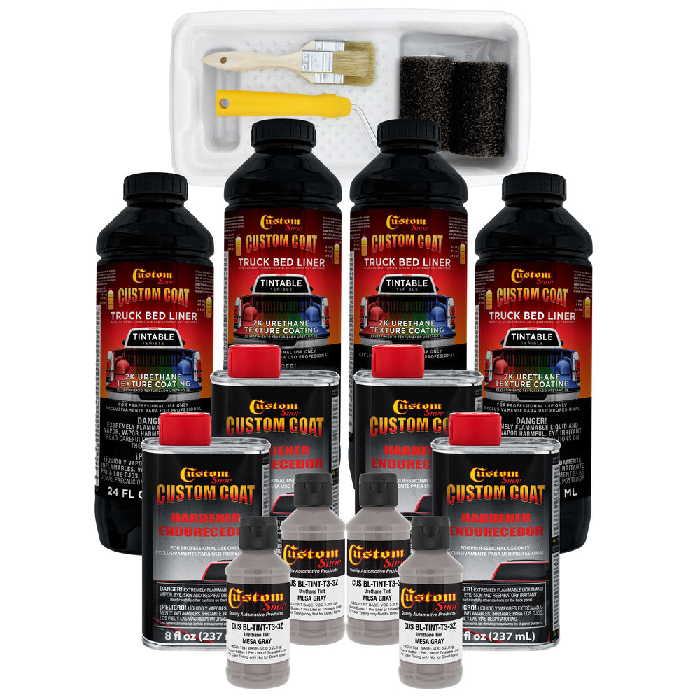 Mesa Gray 1 Gallon Urethane Roll-On, Brush-On or Spray-On Truck Bed Liner Kit with Roller and Brush Applicator Kit - Easy Mixing, Shake, Shoot