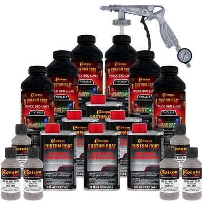 Mesa Gray 1.5 Gallon (6 Quart) Urethane Spray-On Truck Bed Liner Kit with Spray Gun and Regulator - Mix, Shake & Shoot - Textured Protective Coating