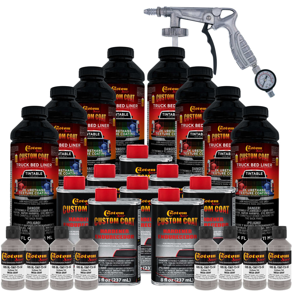 Mesa Gray 2 Gallon Urethane Spray-On Truck Bed Liner Kit with Spray Gun and Regulator - Easy Mixing, Shake, Shoot - Textured Protective Coating