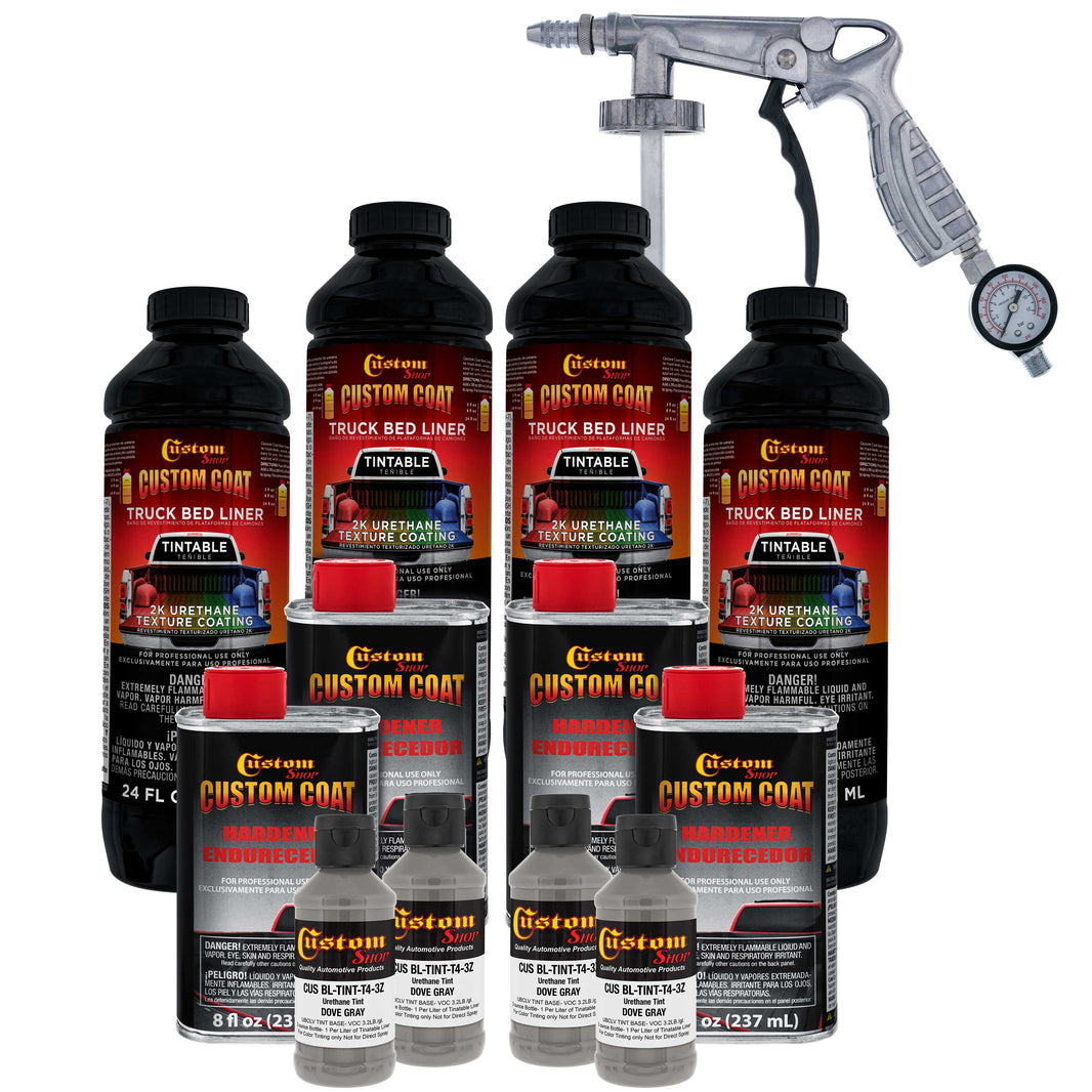 Dove Gray 1 Gallon Urethane Spray-On Truck Bed Liner Kit with Spray Gun and Regulator - Mix, Shake & Shoot - Durable Textured Protective Coating