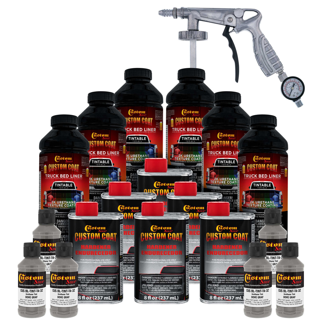 Dove Gray 1.5 Gallon (6 Quart) Urethane Spray-On Truck Bed Liner Kit with Spray Gun and Regulator - Mix, Shake & Shoot - Textured Protective Coating