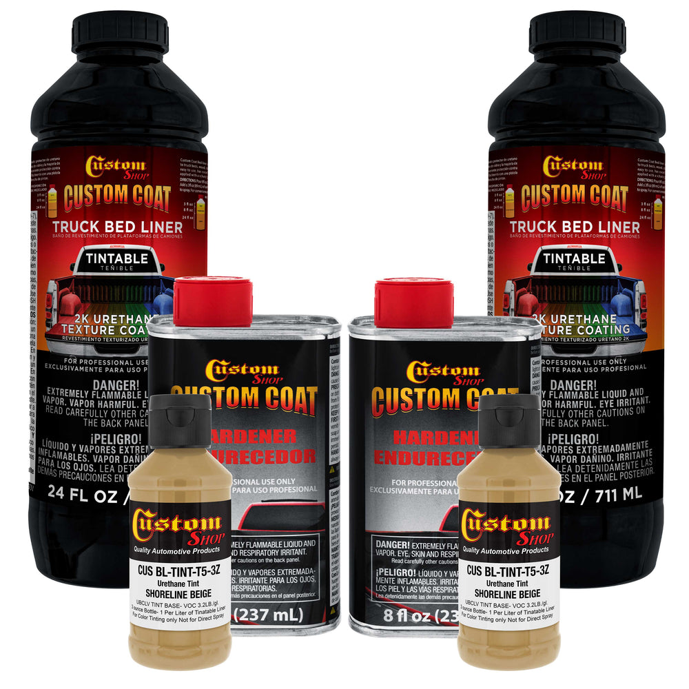 Shoreline Beige 2 Quart (1/8 Quart) Urethane Spray-On Truck Bed Liner Kit - Easily Mix, Shake & Shoot - Durable Textured Protective Coating