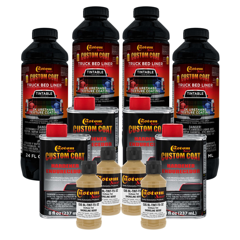 Shoreline Beige 1 Gallon Urethane Spray-On Truck Bed Liner Kit -Easy Mixing, Just Shake, Shoot - Professional Durable Textured Protective Coating