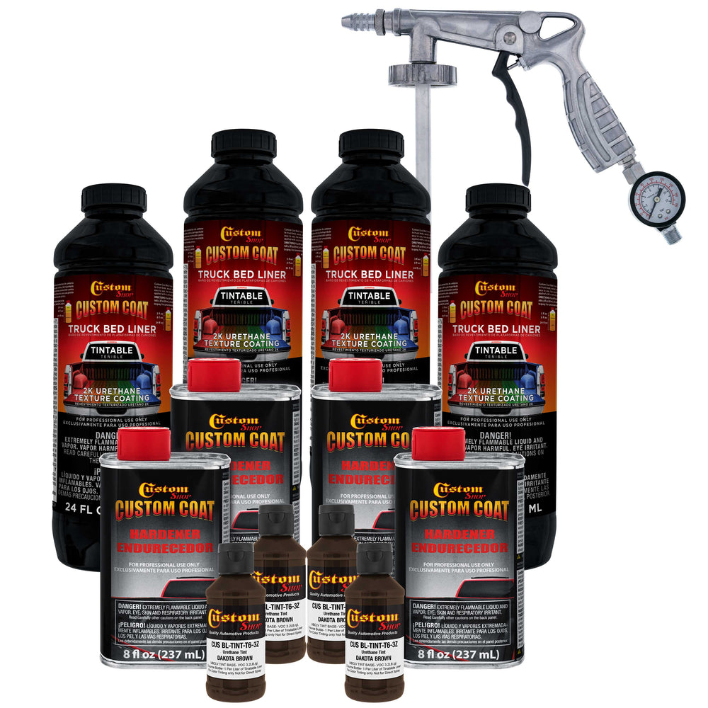 Dakota Brown 1 Gallon Urethane Spray-On Truck Bed Liner Kit with Spray Gun and Regulator - Mix, Shake & Shoot - Durable Textured Protective Coating