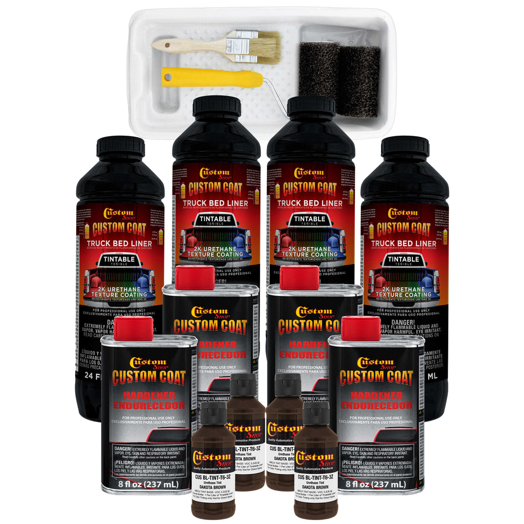 Dakota Brown 1 Gallon Urethane Roll-On, Brush-On or Spray-On Truck Bed Liner Kit with Roller and Brush Applicator Kit - Textured Protective Coating