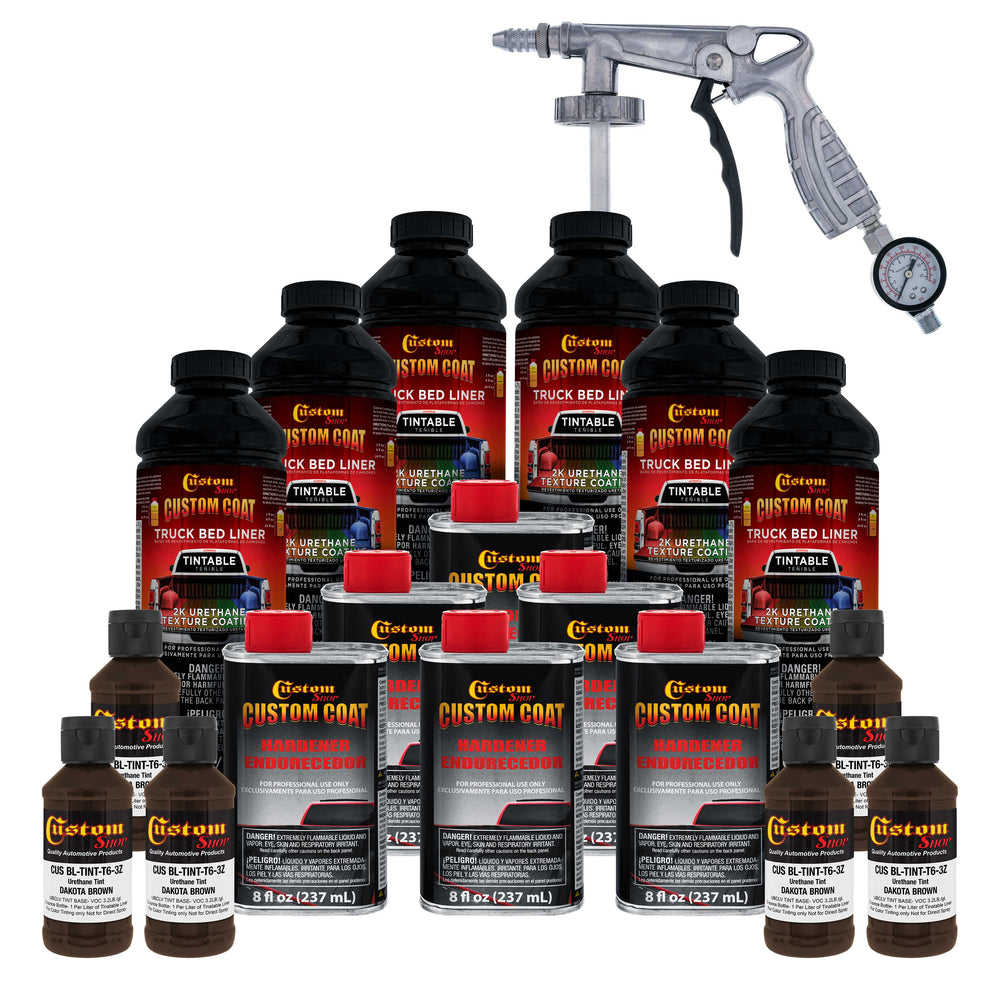 Dakota Brown 1.5 Gallon (6 Quart) Urethane Spray-On Truck Bed Liner Kit with Spray Gun & Regulator - Mix, Shake & Shoot - Textured Protective Coating