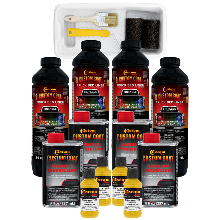 Safety Yellow 1 Gallon Urethane Roll-On, Brush-On or Spray-On Truck Bed Liner Kit with Roller and Brush Applicator Kit - Textured Protective Coating