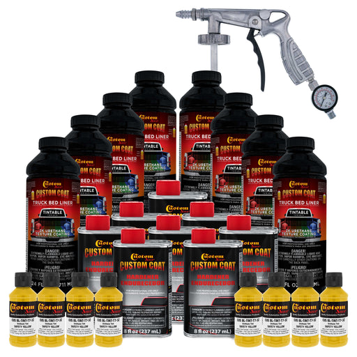 Safety Yellow 2 Gallon Urethane Spray-On Truck Bed Liner Kit with Spray Gun and Regulator - Easy Mixing, Shake, Shoot - Textured Protective Coating