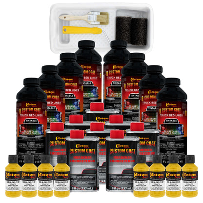Safety Yellow 2 Gallon Urethane Roll-On, Brush-On or Spray-On Truck Bed Liner Kit with Roller and Brush Applicator Kit - Textured Protective Coating