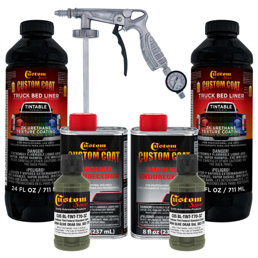 Federal Standard Color #34094 Olive Drab T70 Urethane Spray-On Truck Bed Liner, 2 Quart Kit with Spray Gun and Regulator - Textured Protective Coating