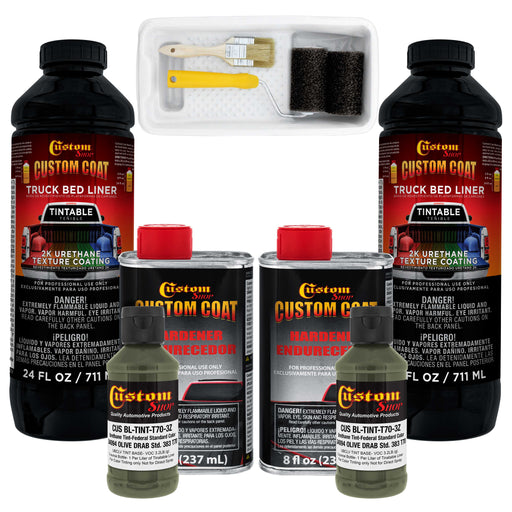 Federal Standard Color #34094 Olive Drab T70 Urethane Roll-On, Brush-On or Spray-On Truck Bed Liner, 2 Quart Kit with Roller Applicator Kit