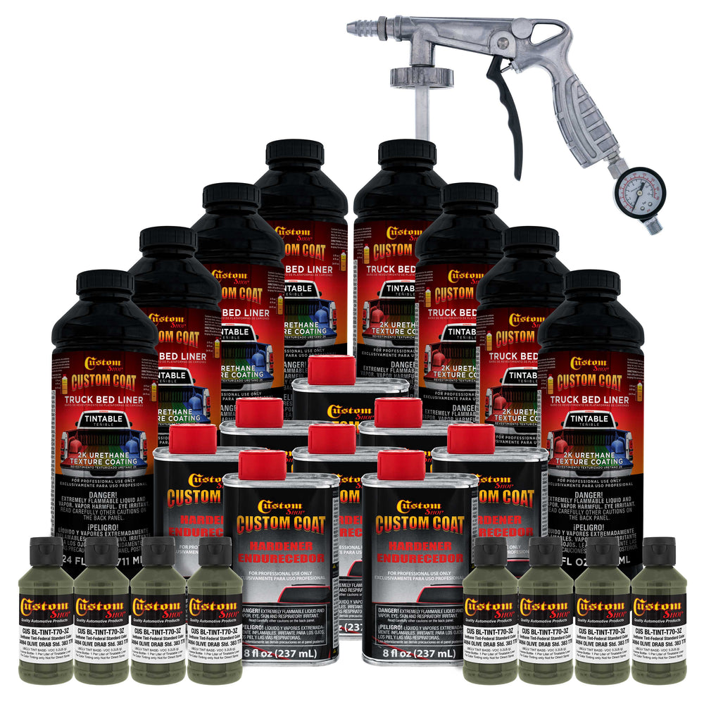 Federal Standard Color #34094 Olive Drab T70 Urethane Spray-On Truck Bed Liner, 2 Gallon Kit with Spray Gun and Regulator - Textured Protective Coating