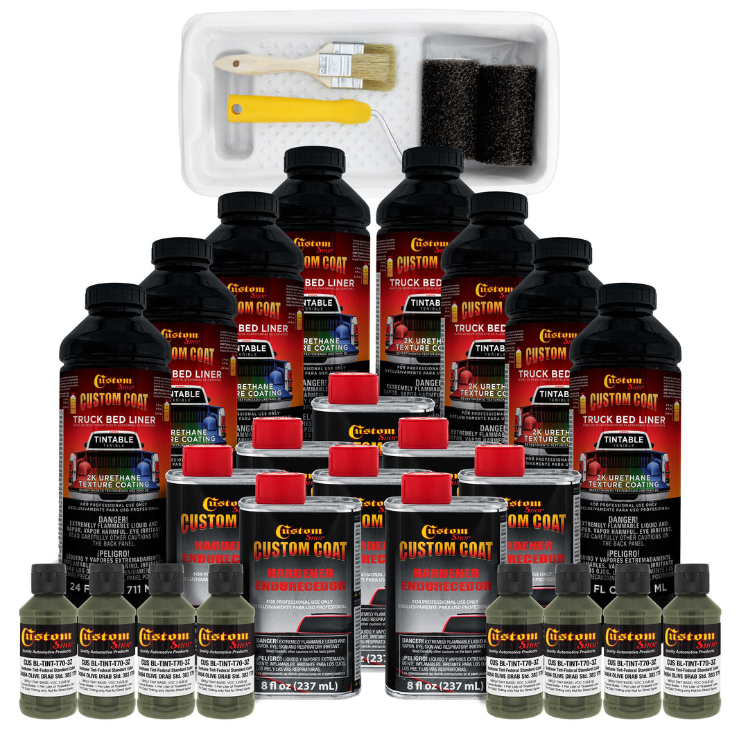 Federal Standard Color #34094 Olive Drab T70 Urethane Roll-On, Brush-On or Spray-On Truck Bed Liner, 2 Gallon Kit with Roller Applicator Kit