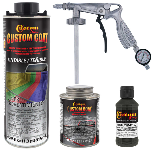 Federal Standard Color #34052 USMC Dark Olive Drab T71 Urethane Spray-On Truck Bed Liner, 1 Quart Kit with Spray Gun and Regulator - Textured Coating
