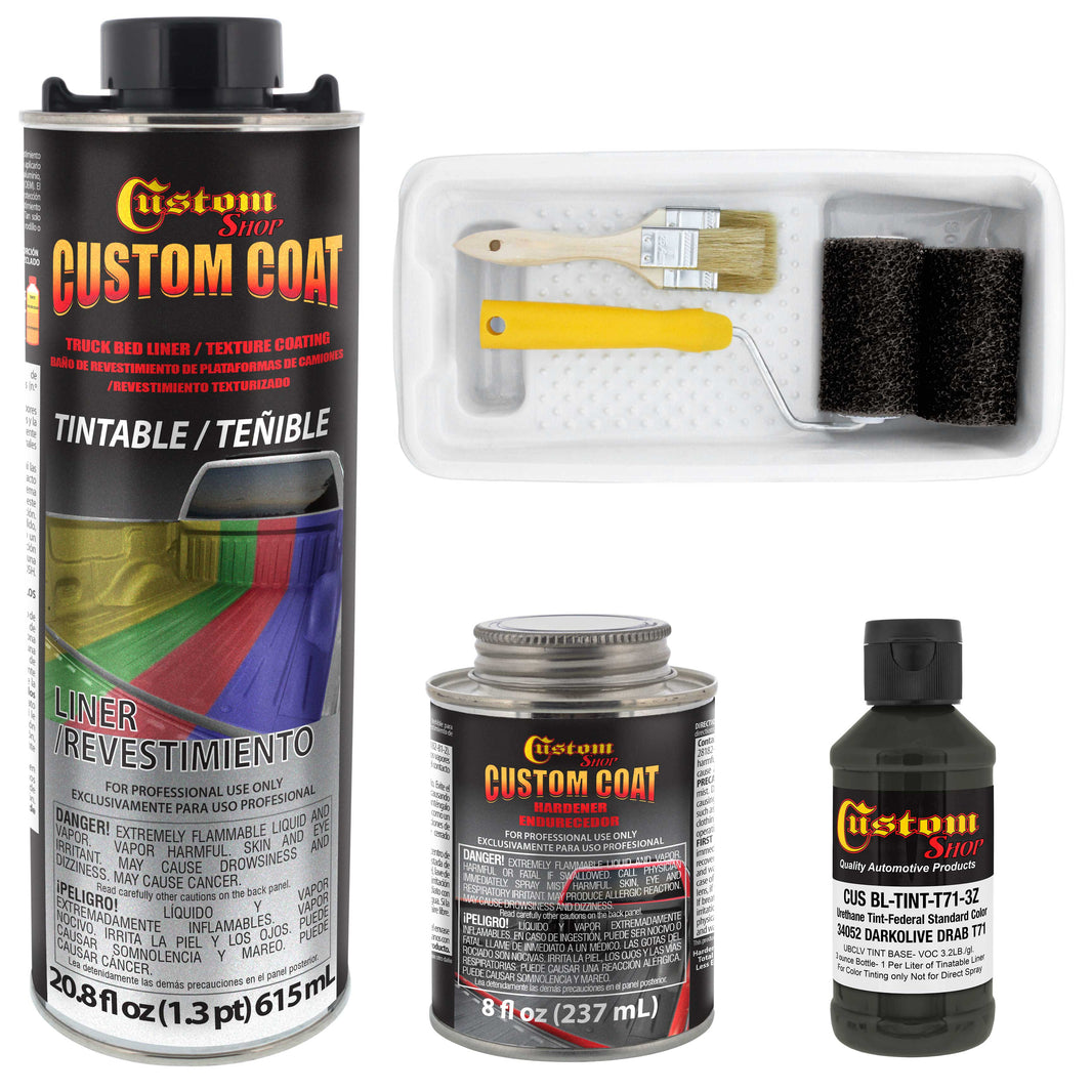 Federal Standard Color #34052 USMC Dark Olive Drab T71 Urethane Roll-On, Brush-On or Spray-On Truck Bed Liner, 1 Quart Kit with Roller Applicator Kit