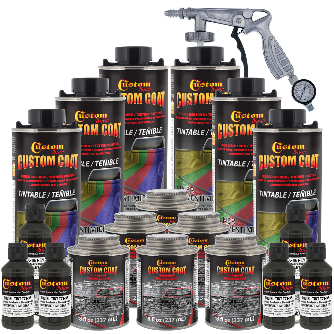 Federal Standard Color #34052 USMC Dark Olive Drab T71 Urethane Spray-On Truck Bed Liner, 1.5 Gallon Kit with Spray Gun & Regulator - Textured Coating