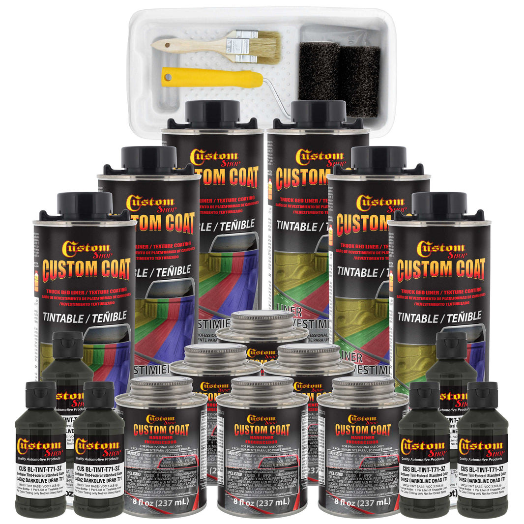 Federal Standard Color #34052 USMC Dark Olive Drab T71 Urethane Roll-On, Brush-On, Spray-On Truck Bed Liner, 1.5 Gallon Kit with Roller Applicator Kit
