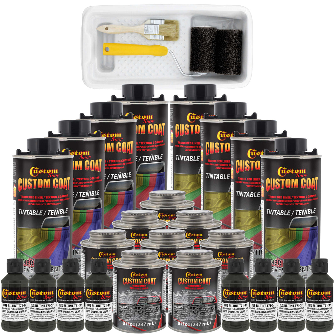 Federal Standard Color #34052 USMC Dark Olive Drab T71 Urethane Roll-On, Brush-On or Spray-On Truck Bed Liner, 2 Gallon Kit with Roller Applicator Kit