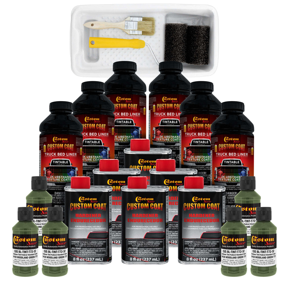 Federal Standard Color #34128 Woodland Green T72 Urethane Roll-On, Brush-On or Spray-On Truck Bed Liner, 1.5 Gallon Kit with Roller Applicator Kit