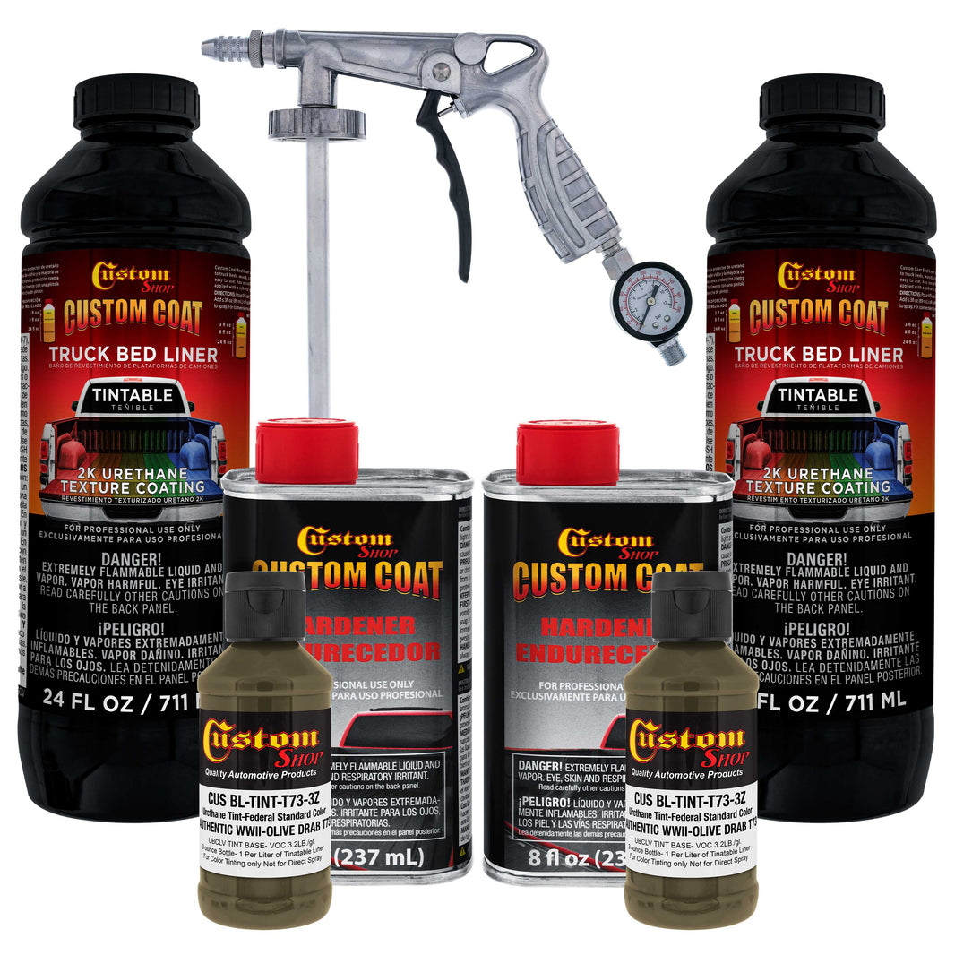 Federal Standard Color # Authentic WWII Olive Drab T73 Urethane Spray-On Truck Bed Liner, 2 Quart Kit, Spray Gun & Regulator - Textured Coating