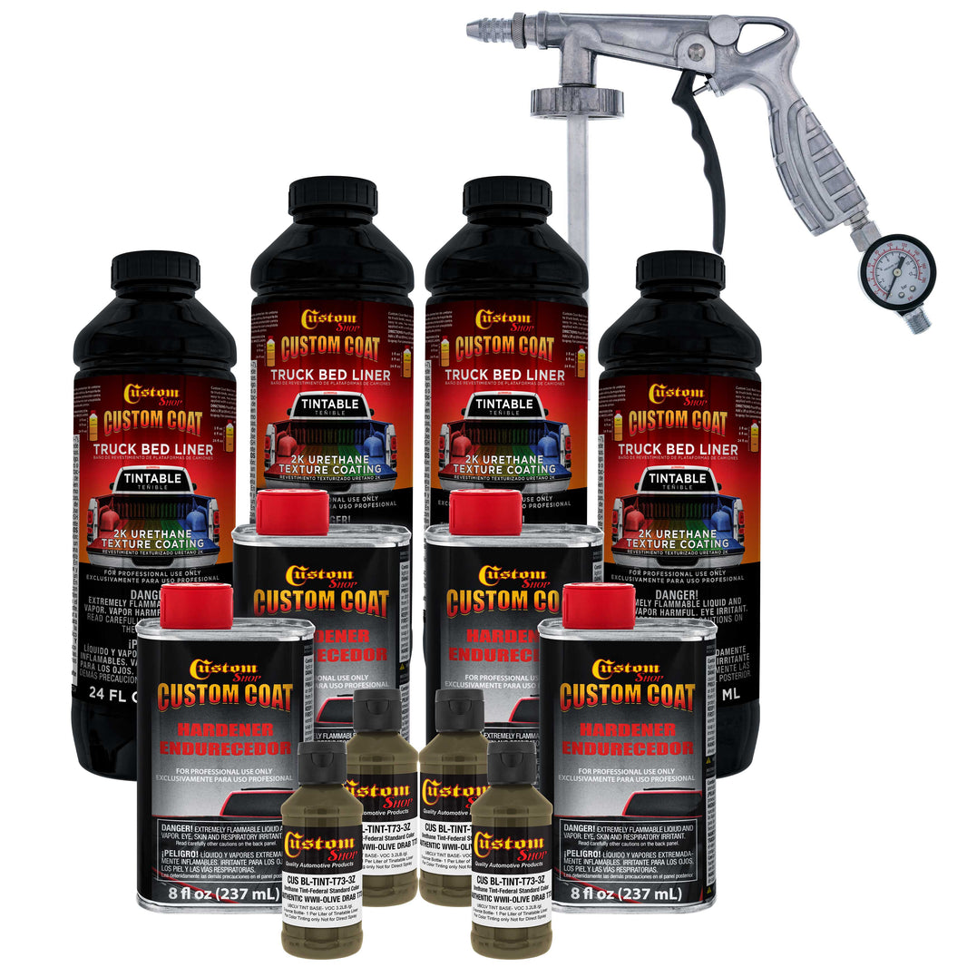 Federal Standard Color # Authentic WWII Olive Drab T73 Urethane Spray-On Truck Bed Liner, 1 Gallon Kit with Spray Gun and Regulator - Textured Coating
