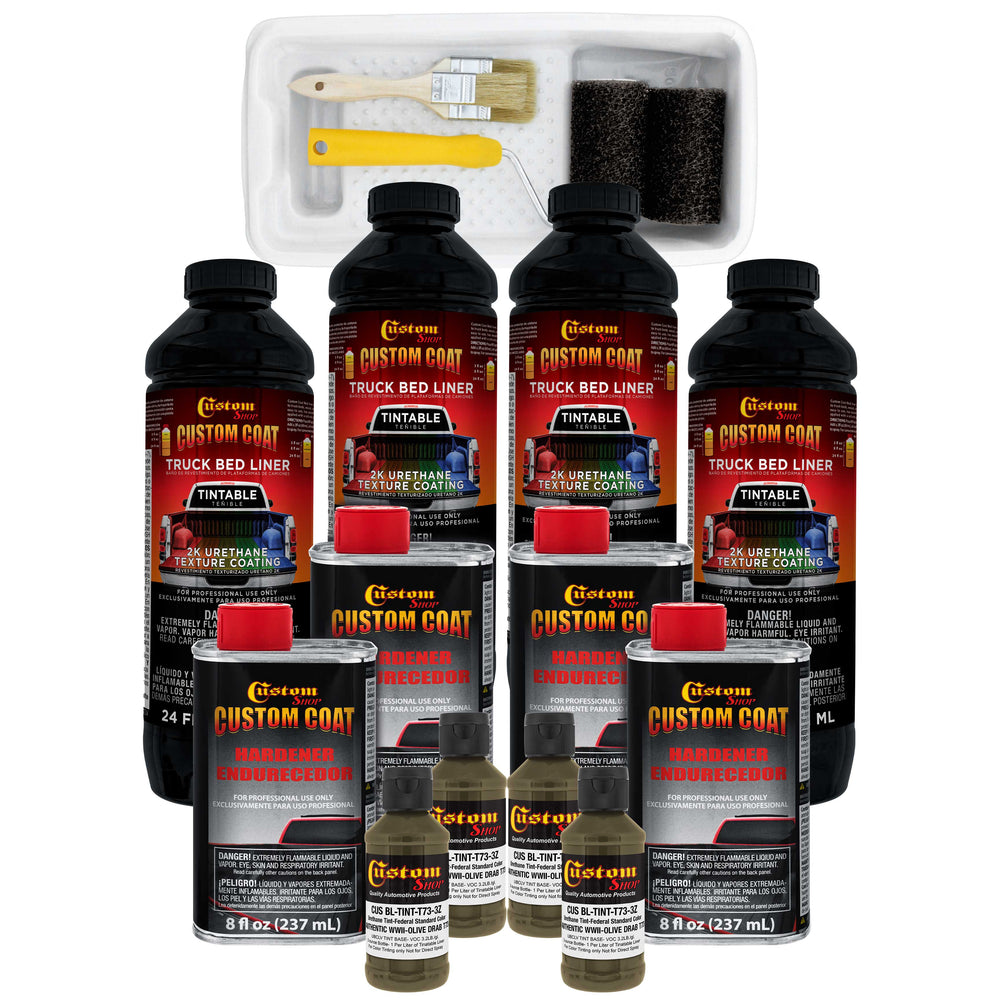 Federal Standard Color # Authentic WWII Olive Drab T73 Urethane Roll-On, Brush-On or Spray-On Truck Bed Liner, 1 Gallon Kit with Roller Applicator Kit
