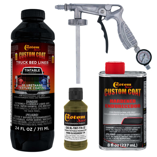 Federal Standard Color #34089 Olive Green T74 Urethane Spray-On Truck Bed Liner, 1 Quart Kit with Spray Gun & Regulator - Textured Protective Coating
