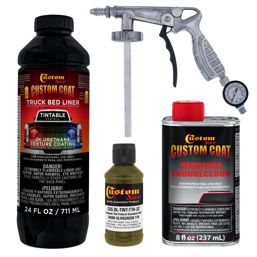 Federal Standard Color #34089 Olive Green T74 Urethane Spray-On Truck Bed Liner, 1 Quart Kit with Spray Gun & Regulator - Textured Protective Coating