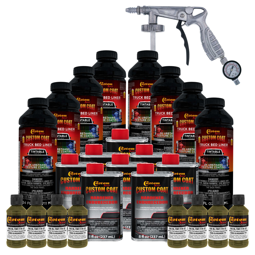 Federal Standard Color #34089 Olive Green T74 Urethane Spray-On Truck Bed Liner, 2 Gallon Kit with Spray Gun & Regulator - Textured Protective Coating