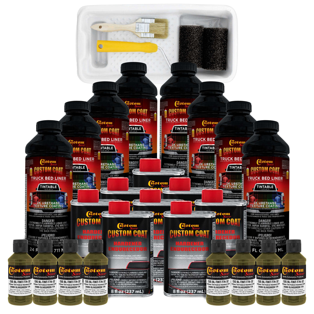 Federal Standard Color #34089 Olive Green T74 Urethane Roll-On, Brush-On or Spray-On Truck Bed Liner, 2 Gallon Kit with Roller Applicator Kit