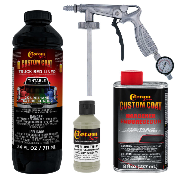 Federal Standard Color #34432 Gray Green T75 Urethane Spray-On Truck Bed Liner, 1 Quart Kit with Spray Gun and Regulator - Textured Protective Coating