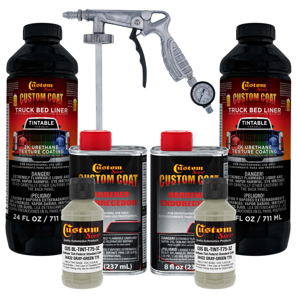 Federal Standard Color #34432 Gray Green T75 Urethane Spray-On Truck Bed Liner, 2 Quart Kit with Spray Gun and Regulator - Textured Protective Coating