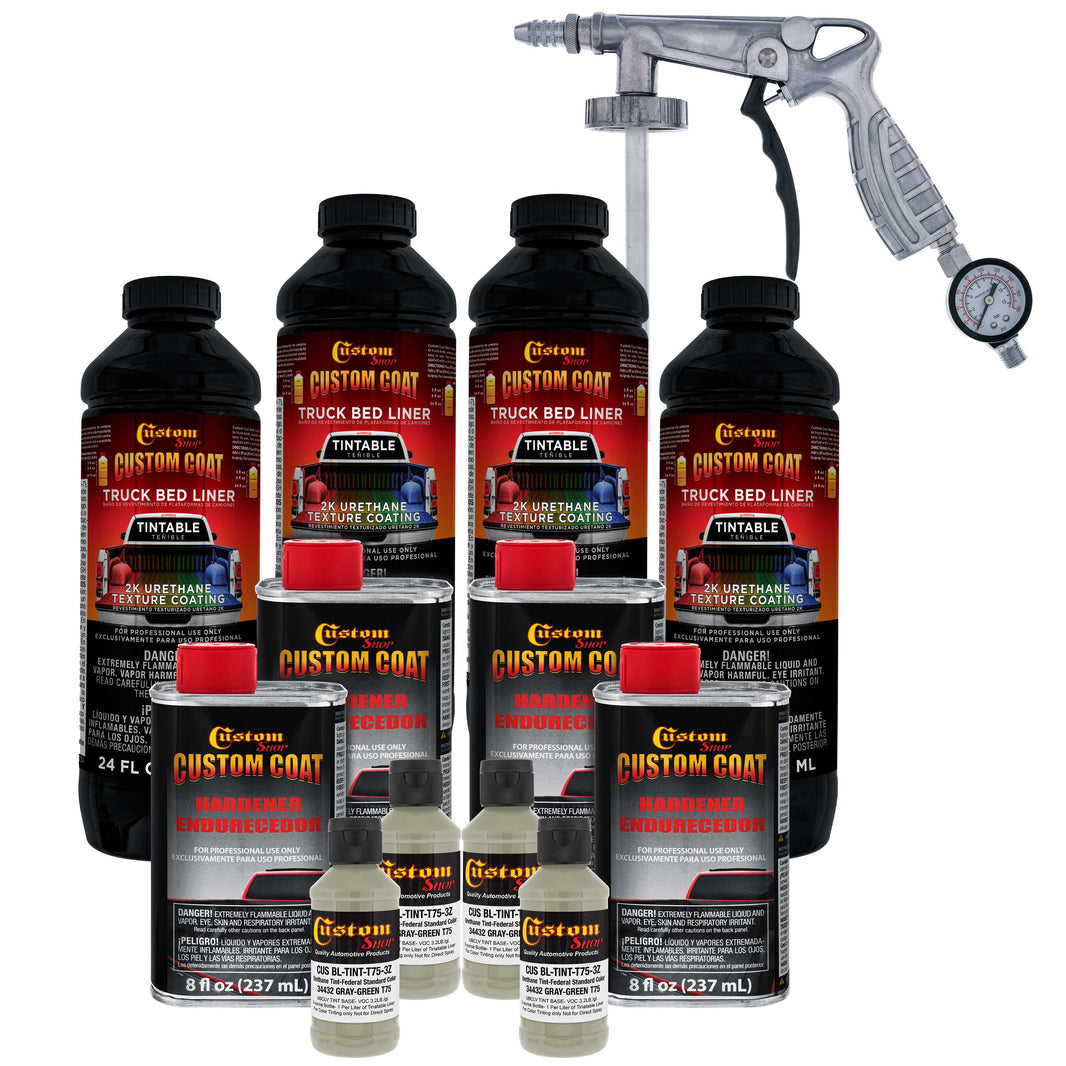 Federal Standard Color #34432 Gray Green T75 Urethane Spray-On Truck Bed Liner, 1 Gallon Kit with Spray Gun & Regulator - Textured Protective Coating