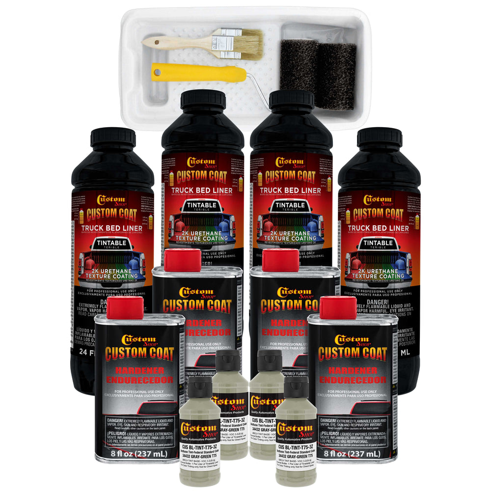 Federal Standard Color #34432 Gray Green T75 Urethane Roll-On, Brush-On or Spray-On Truck Bed Liner, 1 Gallon Kit with Roller Applicator Kit