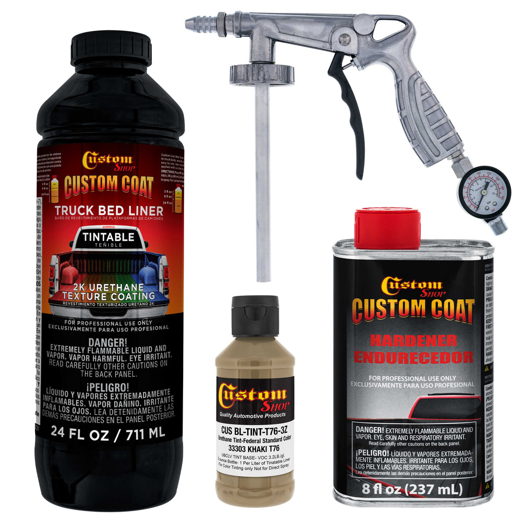 Federal Standard Color #33303 Khaki T76 Urethane Spray-On Truck Bed Liner, 1 Quart Kit with Spray Gun & Regulator, Durable Textured Protective Coating